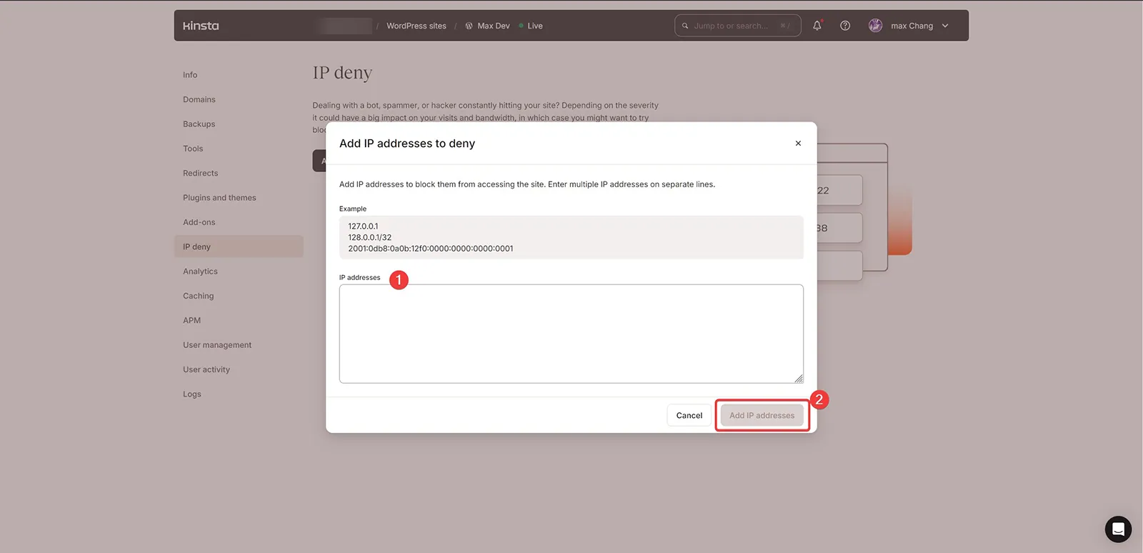 Add IP addresses to deny 新增封鎖 IP Add IP addresses to deny 新增封鎖 IP