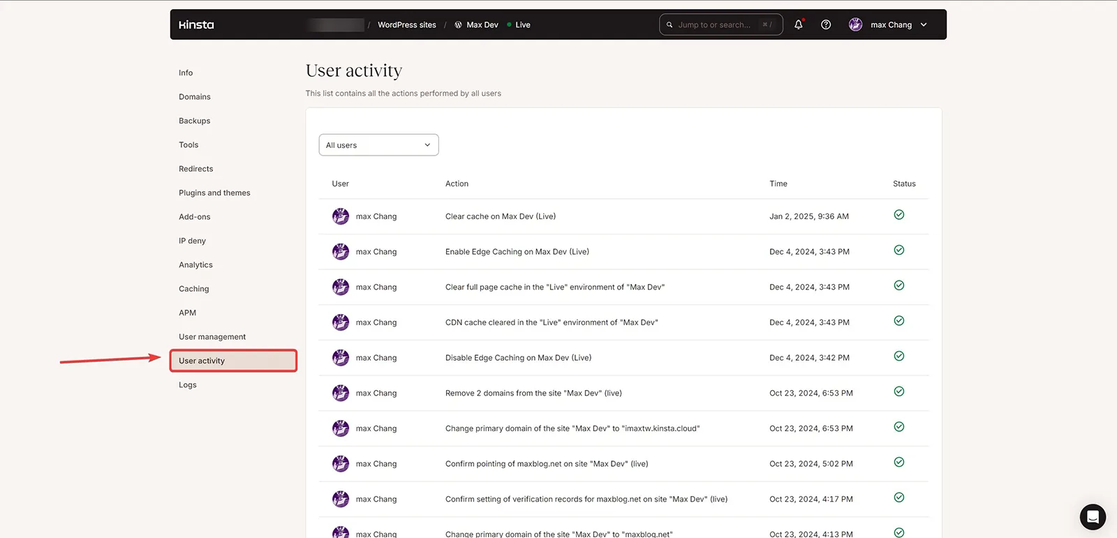 User activity 使用者活動記錄 User activity 使用者活動記錄